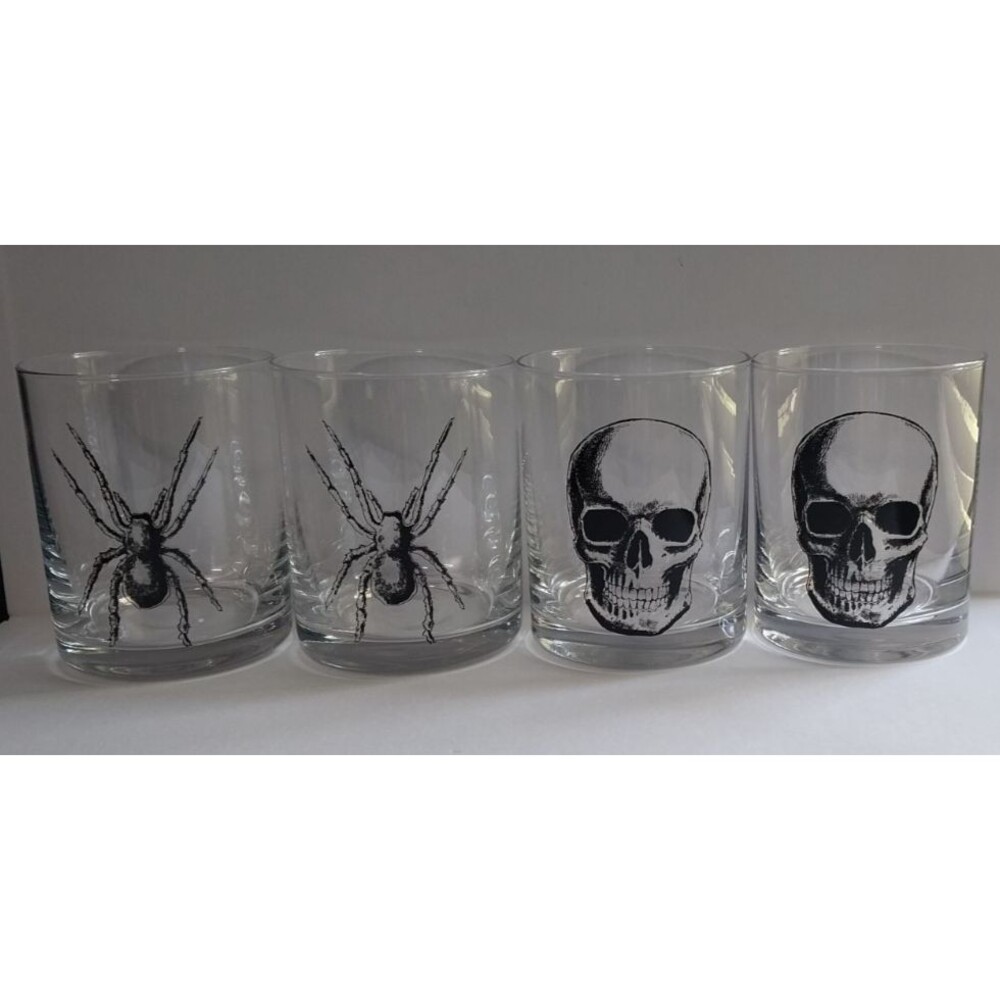 Halloween Skulls &  Spiders Old Fashioned Lowball Glasses Set of 4  Studio 3B